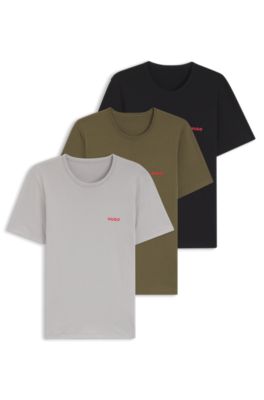 Assorted three-pack cotton T-Shirts with logo print, Black / Grey / Green