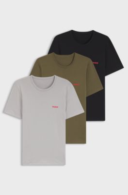 Assorted three-pack cotton T-Shirts with logo print, Black / Grey / Green