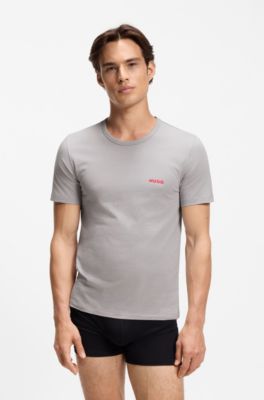 Assorted three-pack cotton T-Shirts with logo print, Black / Grey / Green