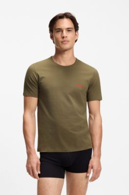 Assorted three-pack cotton T-Shirts with logo print, Black / Grey / Green