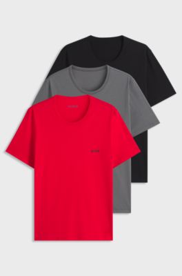 Three-pack of logo-print underwear T-shirts in cotton, Black / Grey / Red