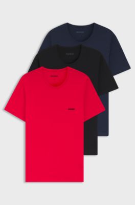 Assorted three-pack cotton T-Shirts with logo print, Blue / Red / Black