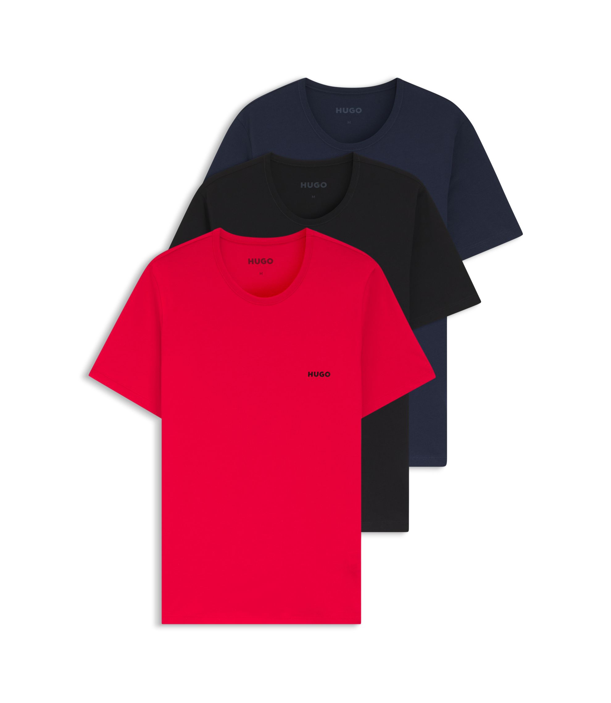 HUGO Three-pack of underwear T-shirts in cotton Blue Red Black