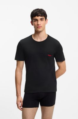 Lot de trois t-shirts en coton &agrave; col rond, Bleu / Rouge / Noir