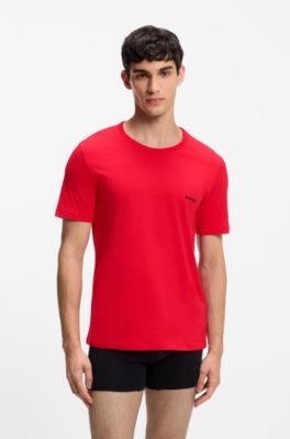 Set van drie katoenen T-shirts in meerdere kleuren met logoprint, Blauw / Rood / Zwart