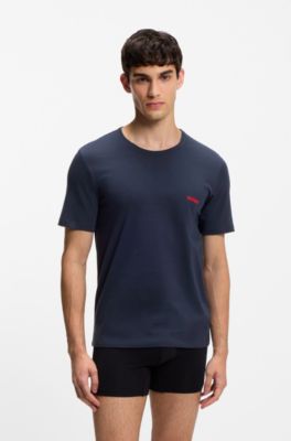 Set van drie katoenen T-shirts in meerdere kleuren met logoprint, Blauw / Rood / Zwart