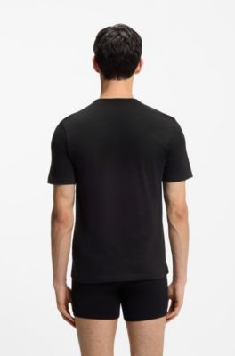 Lot de trois t-shirts en coton &agrave; col rond, Bleu / Rouge / Noir