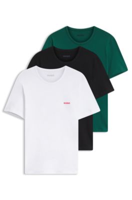 Set van drie katoenen ondershirts, Wit / Zwart