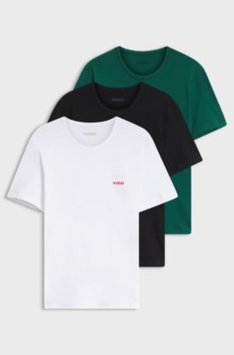 Set van drie katoenen ondershirts, Wit / Zwart
