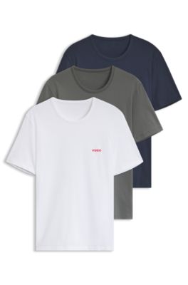 Three-pack cotton T-shirts, White / Blue / Grey