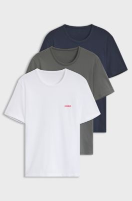 Three-pack cotton T-shirts, White / Blue / Grey
