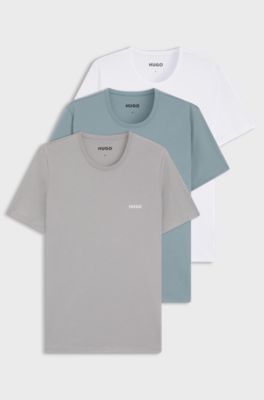 Three-pack of logo-print underwear T-shirts in cotton, White / Blue / Grey
