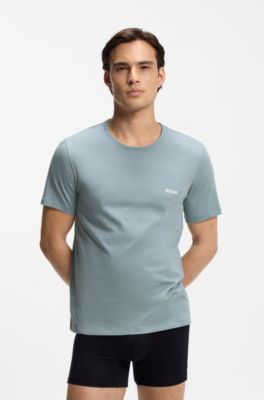 Three-pack of logo-print underwear T-shirts in cotton, White / Blue / Grey