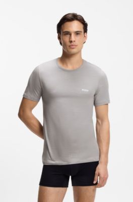 Three-pack of logo-print underwear T-shirts in cotton, White / Blue / Grey