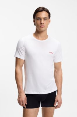 Three-pack of logo-print underwear T-shirts in cotton, White / Blue / Grey