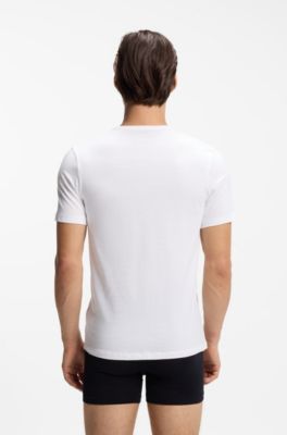 Three-pack of round-neck cotton T-shirts, White / Blue / Grey