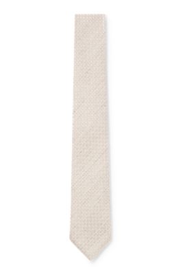 Patterned tie in silk and linen, Light Beige