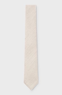 Patterned tie in silk and linen, Light Beige