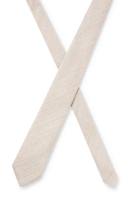 Patterned tie in silk and linen, Light Beige
