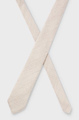 Patterned tie in silk and linen, Light Beige