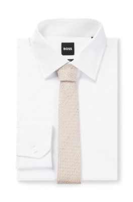 Patterned tie in silk and linen, Light Beige