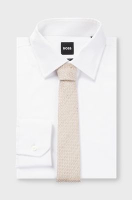 Patterned tie in silk and linen, Light Beige