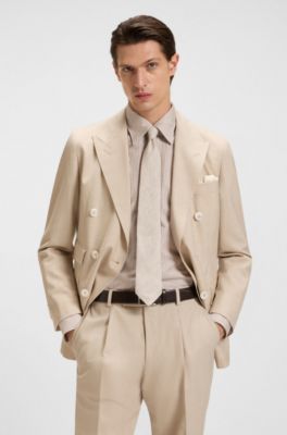 Patterned tie in silk and linen, Light Beige