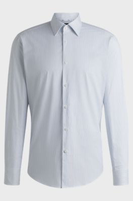 Regular-fit shirt in easy-iron stretch cotton, Blue