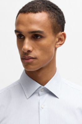 Regular-fit shirt in easy-iron stretch cotton, Light Blue