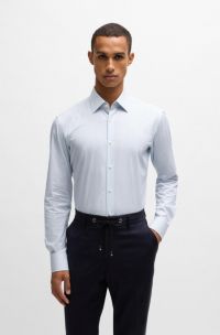 Regular-fit shirt in easy-iron stretch cotton, Light Blue