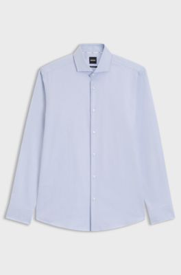 Regular-fit shirt in structured cotton, Blue Patterned