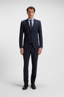 Regular-fit shirt in structured cotton, Blue Patterned