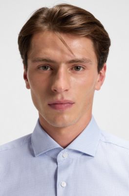 Regular-fit shirt in structured cotton, Blue Patterned
