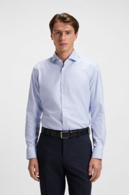 Regular-fit shirt in structured cotton, Blue Patterned