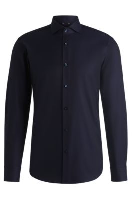 Regular-fit shirt in structured cotton, Dark Blue