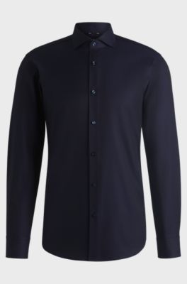 Regular-fit shirt in structured cotton, Dark Blue