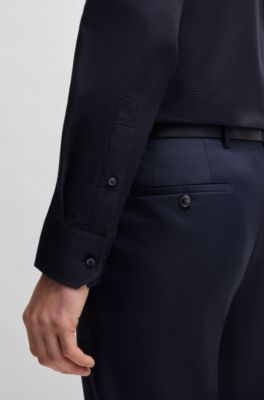 Regular-fit shirt in structured cotton, Dark Blue