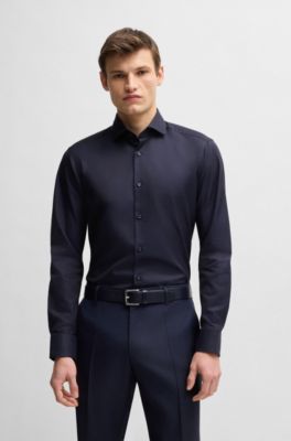 Regular-fit shirt in structured cotton, Dark Blue