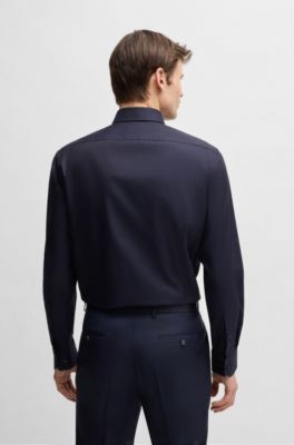 Regular-fit shirt in structured cotton, Dark Blue