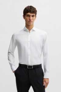 Camisa regular fit de algodón estructurado, Blanco