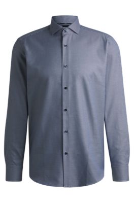 Regular-fit shirt in structured cotton, Blue Patterned