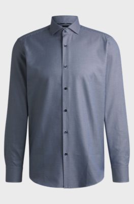 Regular-fit shirt in structured cotton, Blue Patterned