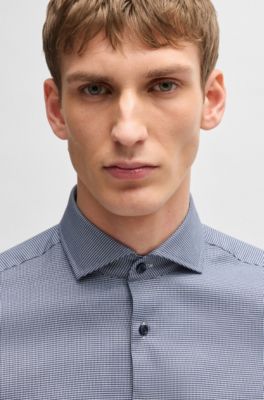 Regular-fit shirt in structured cotton, Blue Patterned