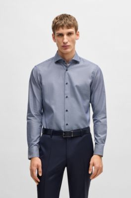 Regular-fit shirt in structured cotton, Blue Patterned
