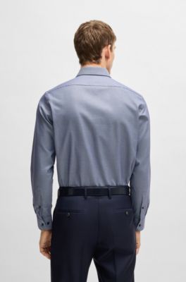 Regular-fit shirt in structured cotton, Blue Patterned