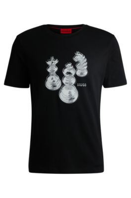 HUGO - コットンジャージー Tシャツ チェスプリント - ブラック