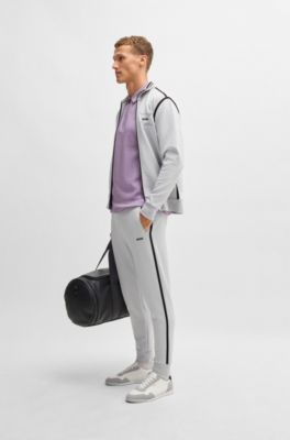 Cotton-blend polo shirt in drop-needle stretch fabric, Light Purple