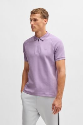 Cotton-blend polo shirt in drop-needle stretch fabric, Light Purple