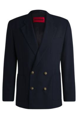 Modern-fit jacket with gold-tone buttons, Dark Blue