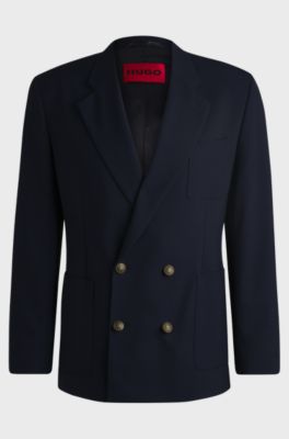 Modern-fit jacket with gold-tone buttons, Dark Blue